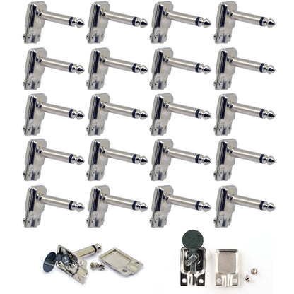 20 x Square Pancake Jack Plugs Nickel Plated Mono Right Angle 1/4 inch Connectors