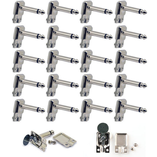 20 x Square Pancake Jack Plugs Nickel Plated Mono Right Angle 1/4 inch Connectors