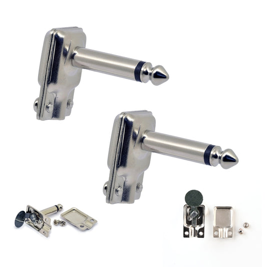 2 x Square Pancake Jack Plugs Nickel Plated Mono Right Angle 1/4 inch Connectors
