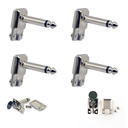 4 x Square Pancake Jack Plugs Nickel Plated Mono Right Angle 1/4 inch Connectors