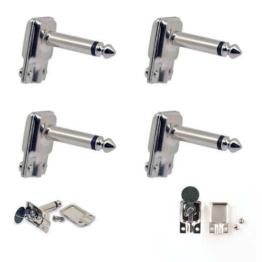4 x Square Pancake Jack Plugs Nickel Plated Mono Right Angle 1/4 inch Connectors