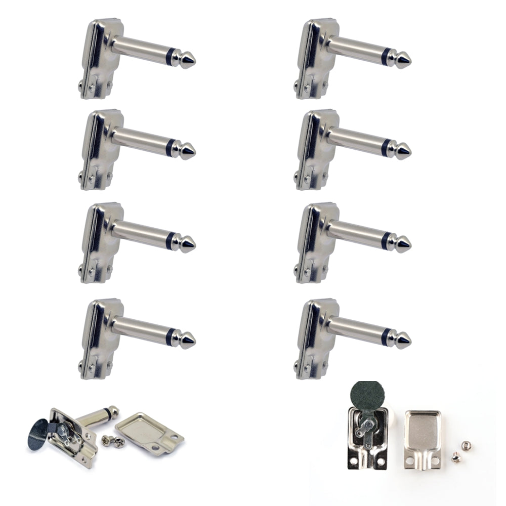 8 x Square Pancake Jack Plugs Nickel Plated Mono Right Angle 1/4 inch Connectors