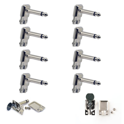 8 x Square Pancake Jack Plugs Nickel Plated Mono Right Angle 1/4 inch Connectors