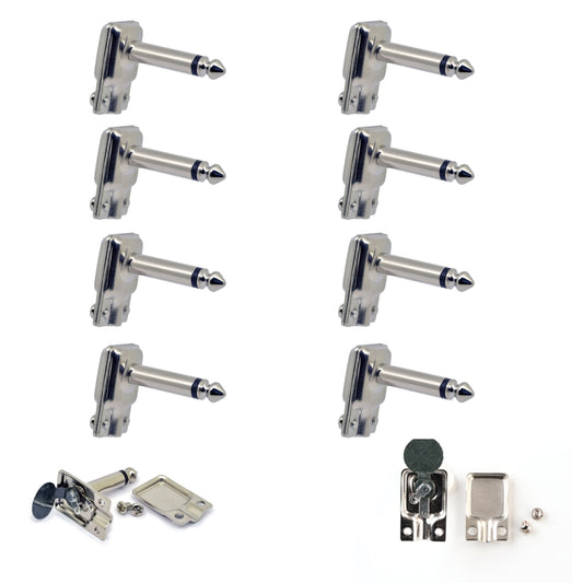 8 x Square Pancake Jack Plugs Nickel Plated Mono Right Angle 1/4 inch Connectors