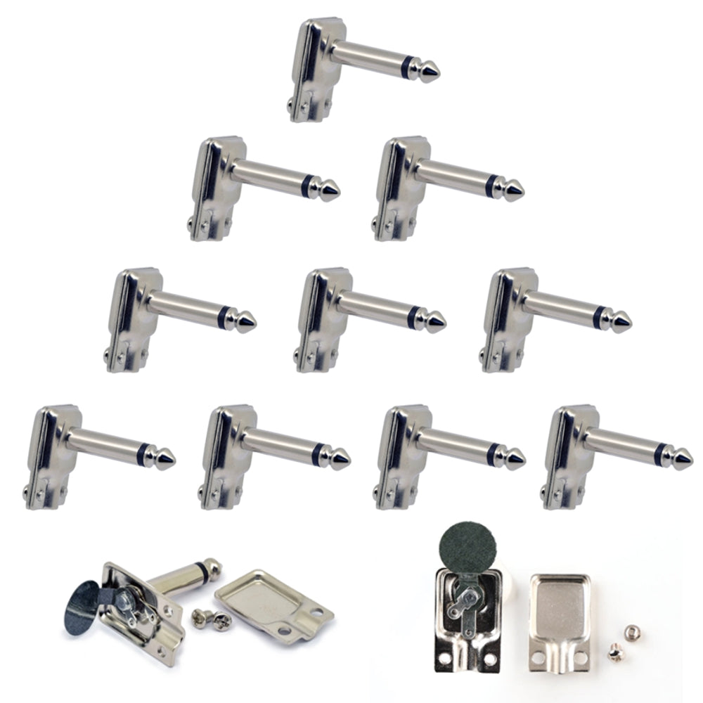 10 x Square Pancake Jack Plugs Nickel Plated Mono Right Angle 1/4 inch Connectors