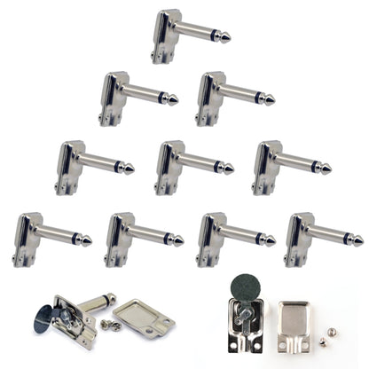 10 x Square Pancake Jack Plugs Nickel Plated Mono Right Angle 1/4 inch Connectors