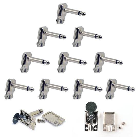 10 x Square Pancake Jack Plugs Nickel Plated Mono Right Angle 1/4 inch Connectors