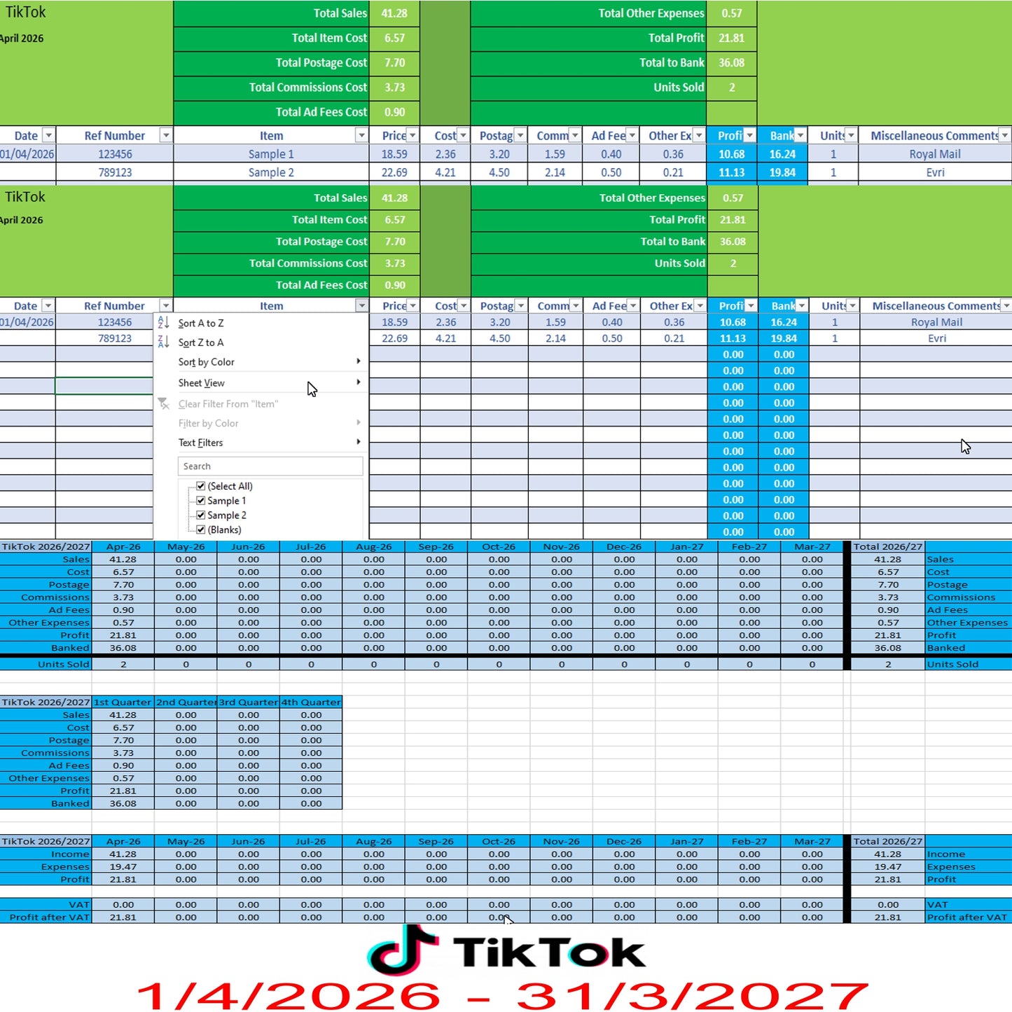 TikTok Accounting Spreadsheet Software