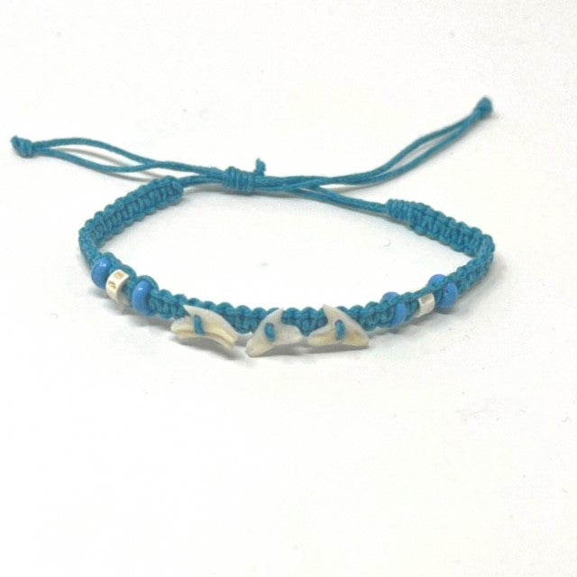 Colourful Cord Tie Up Anklet Bracelet Triple Sharks Tooth and Colourful Beads