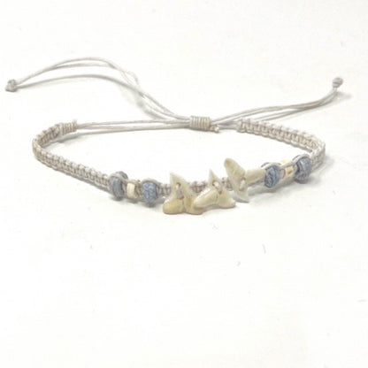 Colourful Cord Tie Up Anklet Bracelet Triple Sharks Tooth and Colourful Beads