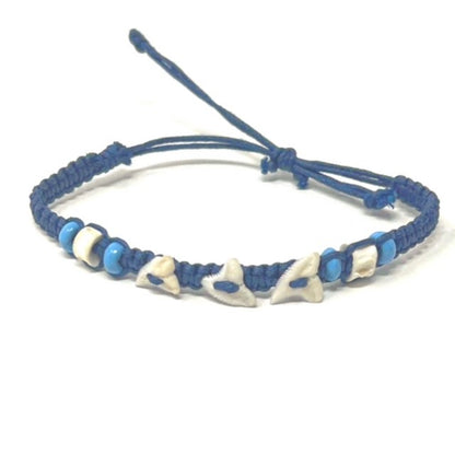 Colourful Cord Tie Up Anklet Bracelet Triple Sharks Tooth and Colourful Beads