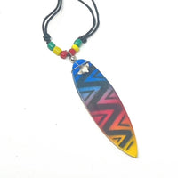 Wooden Surfboard Extending Necklace With Sharks Tooth and Coloured Beads