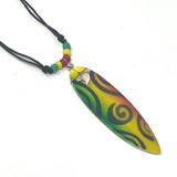 Wooden Surfboard Extending Necklace With Sharks Tooth and Coloured Beads