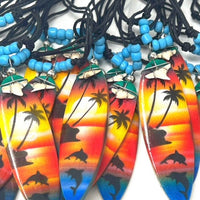 Wooden Surfboard Extending Necklace With Sharks Tooth and Coloured Beads