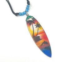 Wooden Surfboard Extending Necklace With Sharks Tooth and Coloured Beads