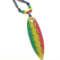 Wooden Surfboard Extending Necklace With Sharks Tooth and Coloured Beads