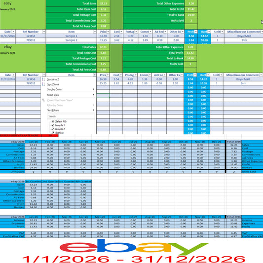 eBay Accounting Spreadsheet Software