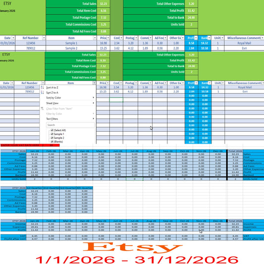 ETSY Accounting Spreadsheet Software