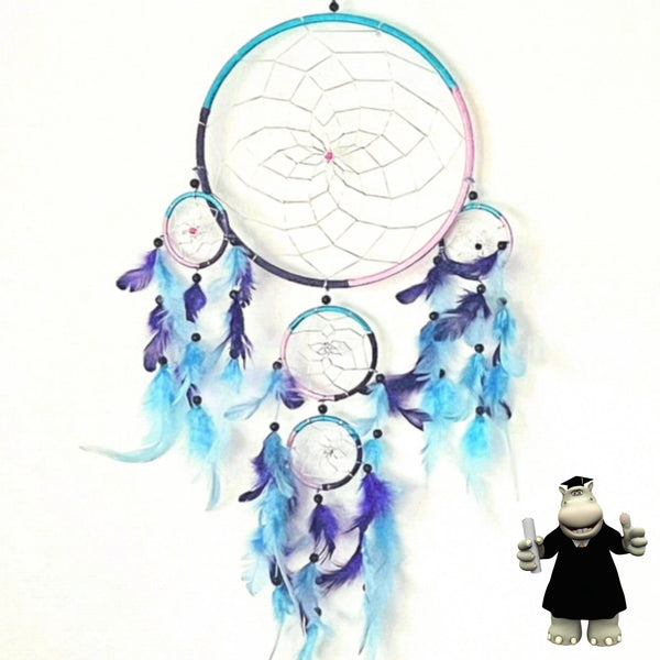 EXTRA LARGE BLUE PINK & PURPLE ROUND DREAM CATCHER 22cm (8.5INCHES) WIDE