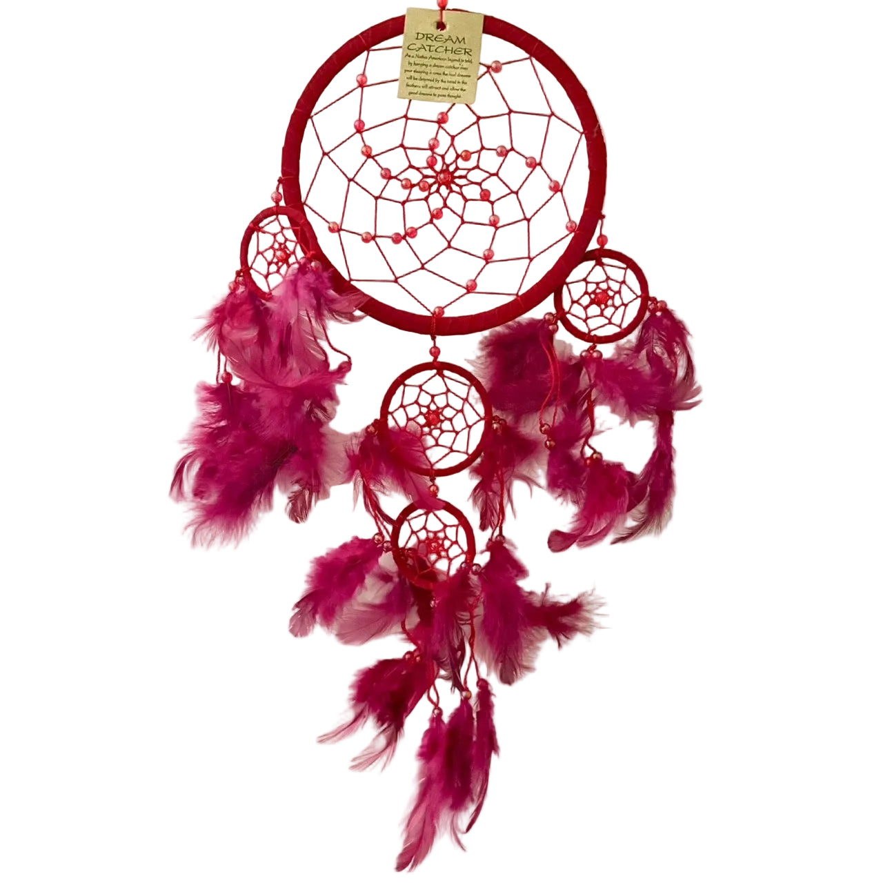 LARGE RED LEATHER SUEDE ROUND DREAM CATCHER