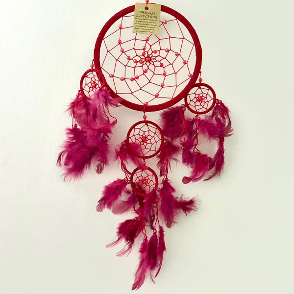 LARGE RED LEATHER SUEDE ROUND DREAM CATCHER