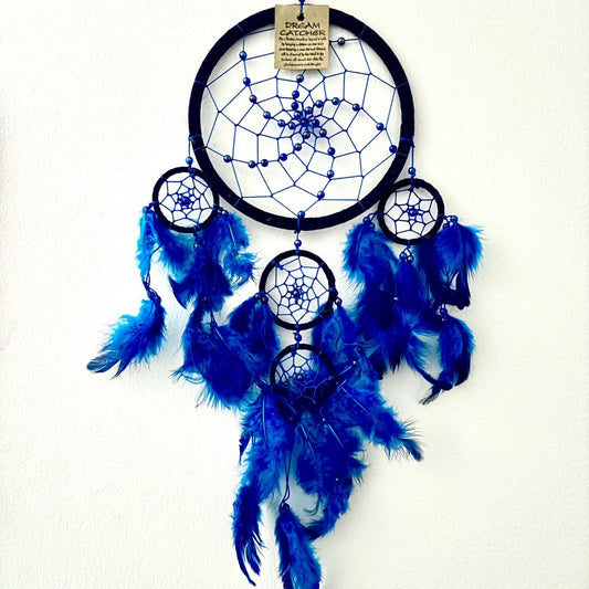 LARGE BLUE SUEDE LEATHER ROUND DREAM CATCHER