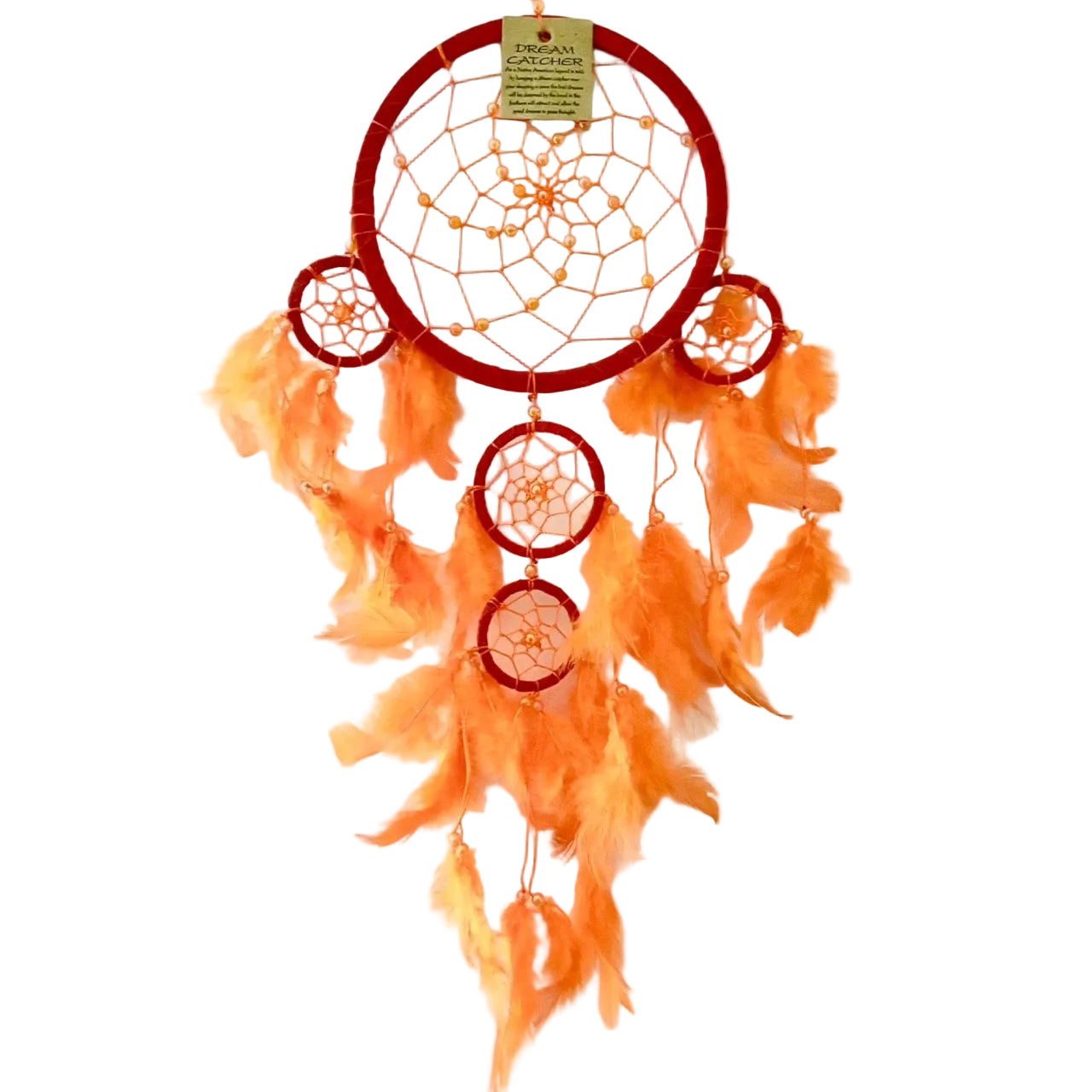 LARGE ORANGE SUEDE LEATHER ROUND DREAM CATCHER