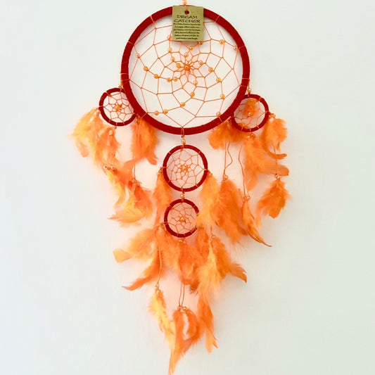 LARGE ORANGE SUEDE LEATHER ROUND DREAM CATCHER