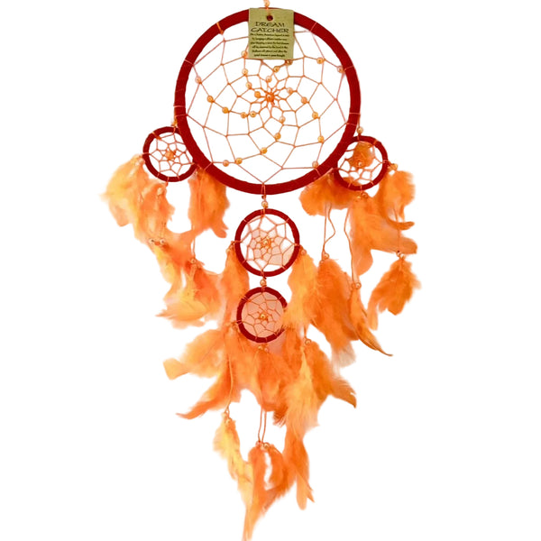 LARGE ORANGE SUEDE LEATHER ROUND DREAM CATCHER