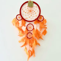 LARGE ORANGE SUEDE LEATHER ROUND DREAM CATCHER