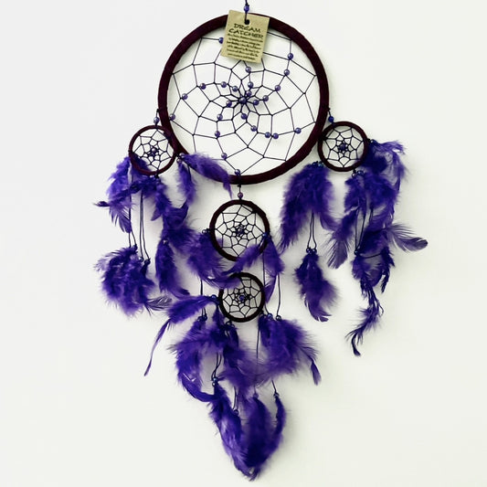 LARGE PURPLE LEATHER SUEDE ROUND DREAM CATCHER