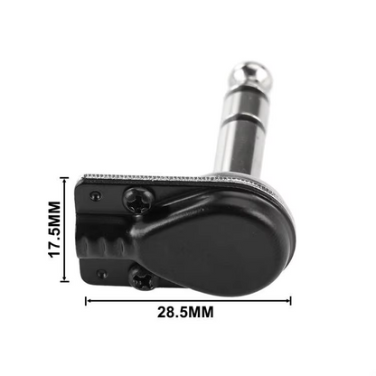 2 x Black Pancake Jack Plugs Nickel Plated Mono Right Angle 1/4 inch Connectors