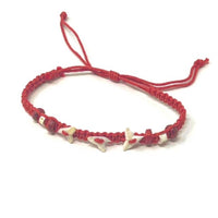Colourful Cord Tie Up Anklet Bracelet Triple Sharks Tooth and Colourful Beads