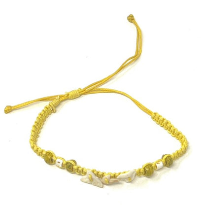 Colourful Cord Tie Up Anklet Bracelet Triple Sharks Tooth and Colourful Beads
