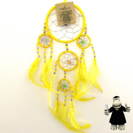 YELLOW SILVER BEADED DREAM CATCHER