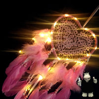 LARGE PINK HEART EMBROIDERED LED LIGHT UP DREAM CATCHER
