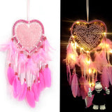 LARGE PINK HEART EMBROIDERED LED LIGHT UP DREAM CATCHER