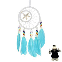 TURQUOISE FEATHERED WHITE SHELL ROUND DREAM CATCHER - Smart Hippo