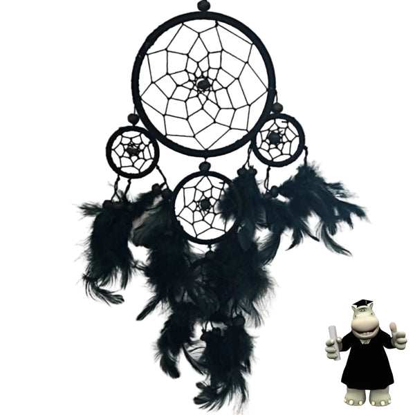 BLACK ROUND DREAM CATCHER WITH BLACK BEADS AND WEBBING - Smart Hippo