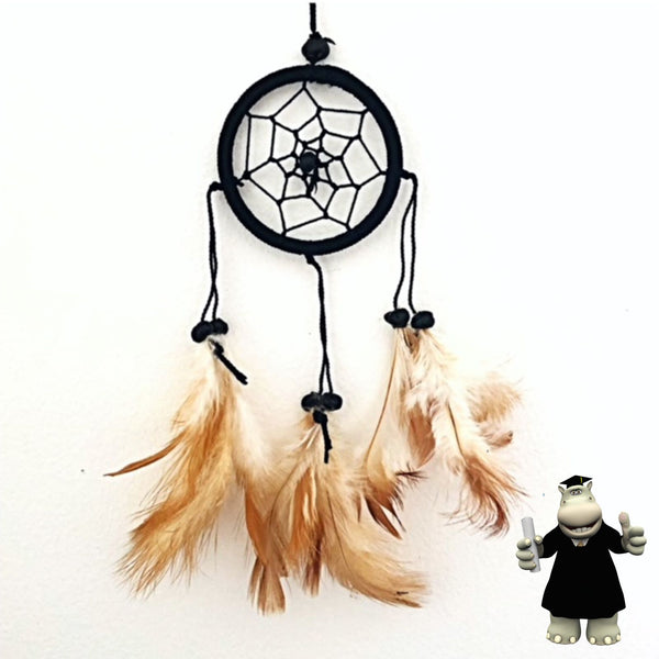SMALL BLACK ROUND DREAM CATCHER WITH BLACK BEADS AND WEBBING - Smart Hippo