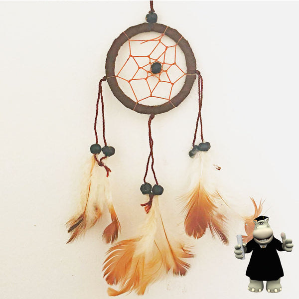 SMALL BROWN ROUND DREAM CATCHER WITH BLACK BEADS - Smart Hippo