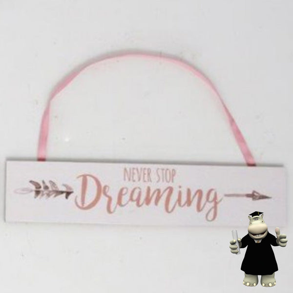NEVER STOP DREAMING WOODEN HANGING PLAQUE