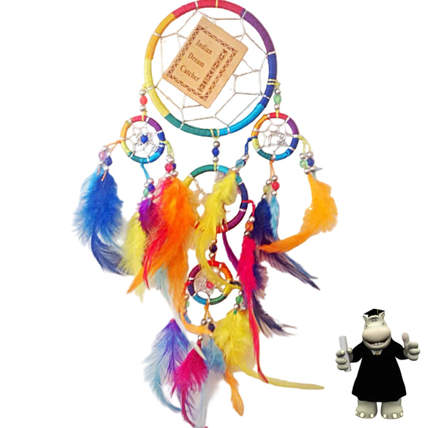 MULTICOLOURED RAINBOW ROUND DREAM CATCHER SILVER BEADS - Smart Hippo
