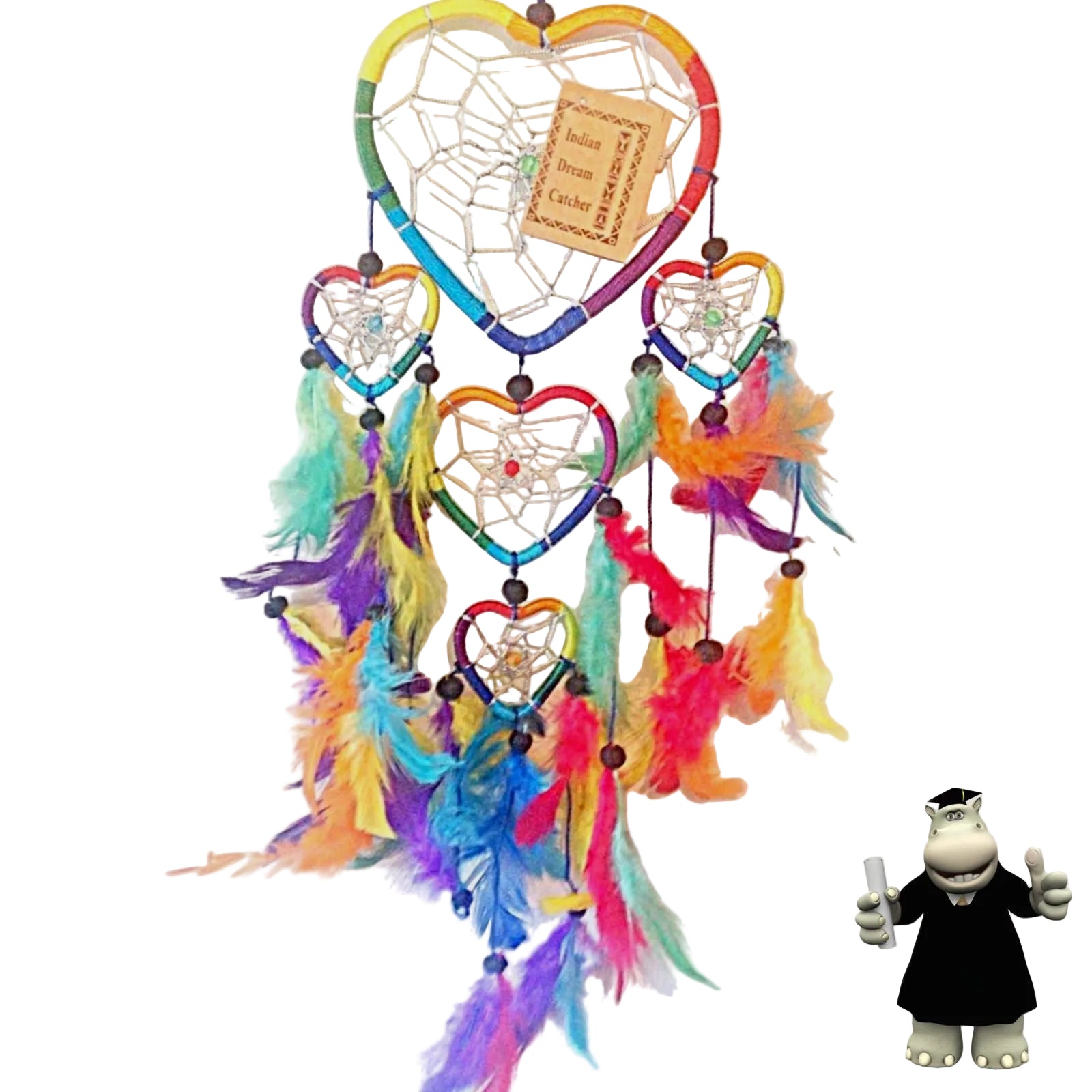 BRIGHT MULTI COLOURED COLOURFUL RAINBOW HEART SHAPED DREAM CATCHER - Smart Hippo