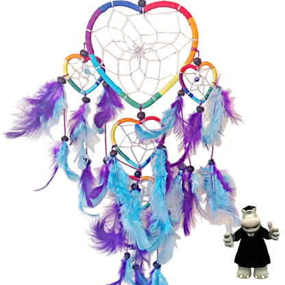 PURPLE TURQUOISE MULTICOLOURED HEART SHAPED DREAM CATCHER - Smart Hippo