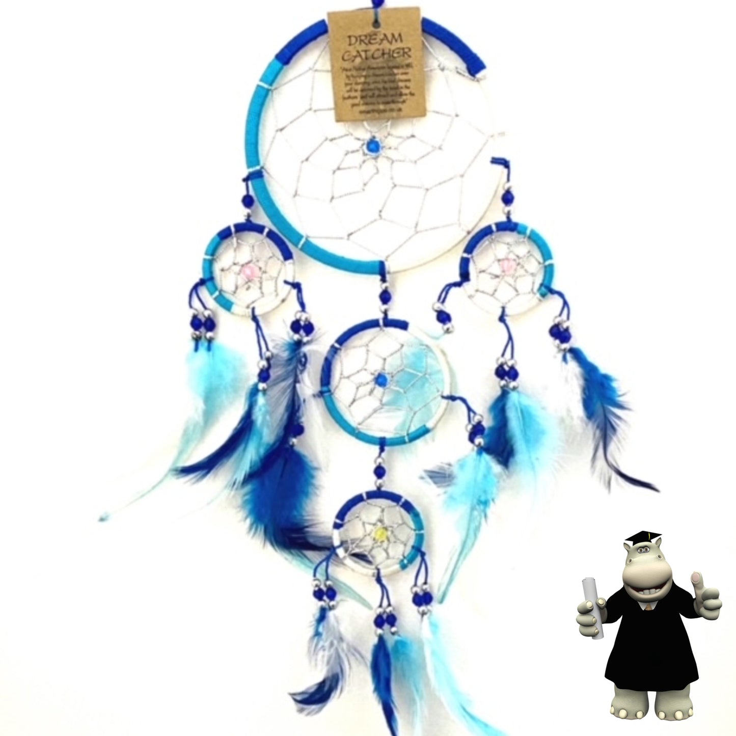 BLUE TURQUOISE CREAM ROUND HOOPED DREAM CATCHER